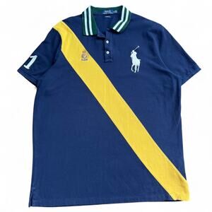 Polo Ralph Lauren Blue Yellow Diagonal Stripe Big Pony Classic Fit Men’s XL